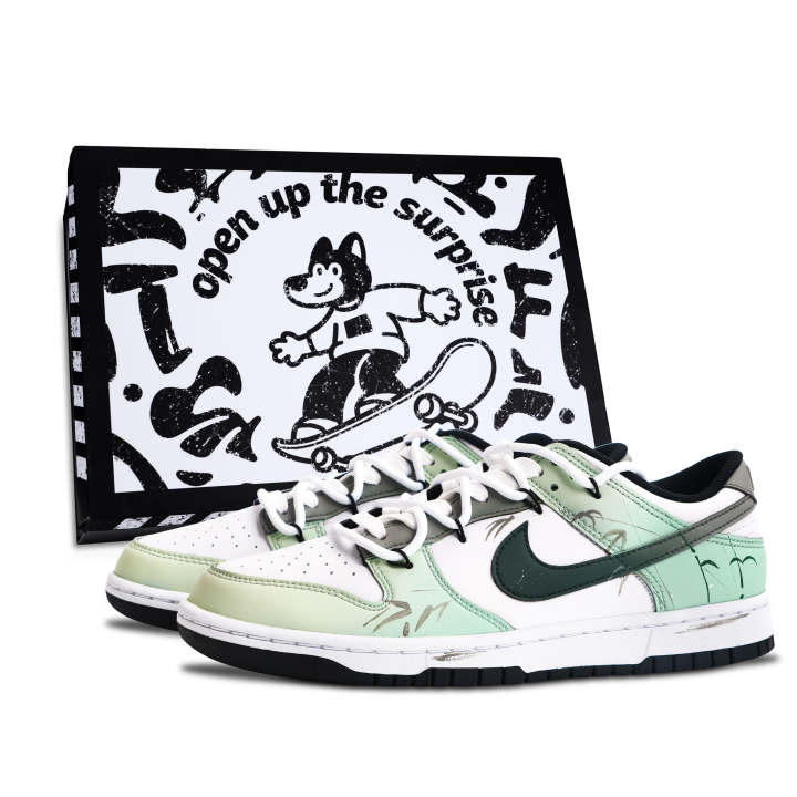 Nike Nike Dunk Black White, Bamboo Shadow Leather Abrasion Resistant Slip Resistant Low top Skateboard Shoes Unisex Green