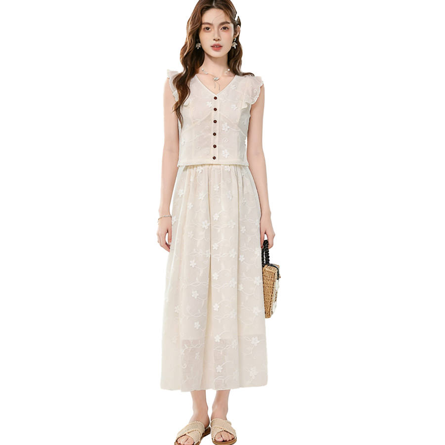 CPAURA Two Piece Skirt Sets Women's V Neck Thin Long