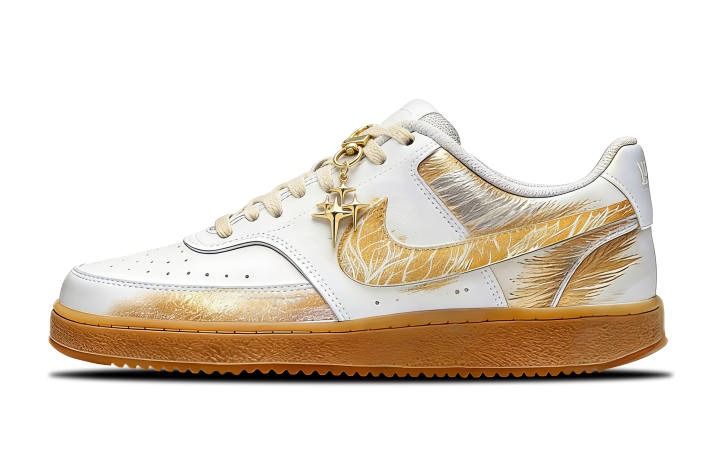 Nike Nike Court Vision 1 Gold Foil Star Wings PU Synthetic Leather Coverage Abrasion Resistant Slip Resistant Low top
