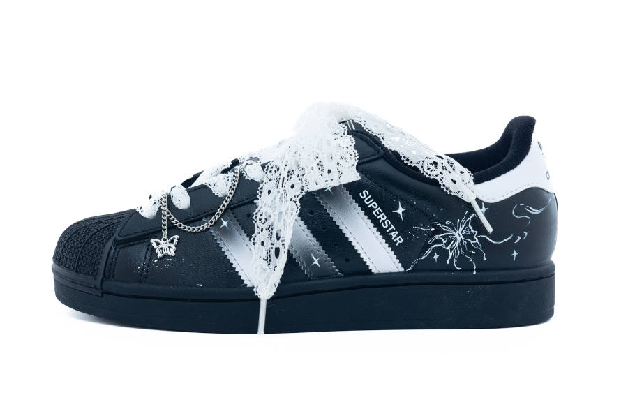 Adidas Originals Superstar 2 Butterfly Dancing Synthetic Leather Low top Kids' Skateboarding Shoes Black Teenagers
