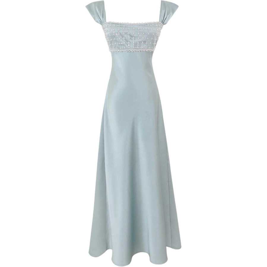 JBBCN Slip Dresses Women's Iridescent Blue Square Collar Thin Long