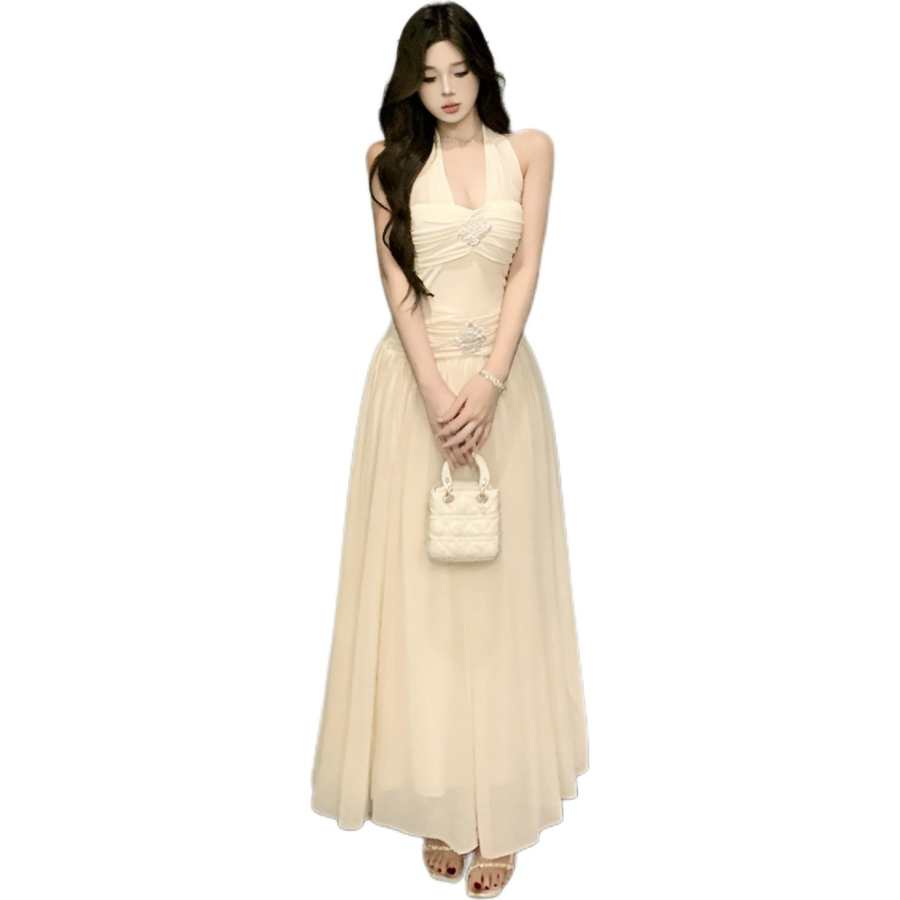 JBBCN Sleeveless Dresses Women's Apricot V Neck Thin Long
