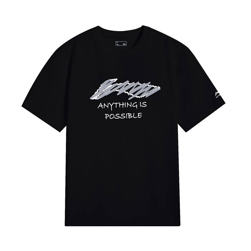 Li-Ning Li Ning T Shirts Unisex Black Crew Neck