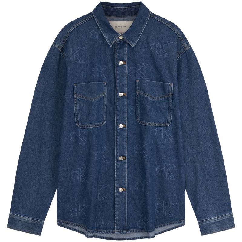 Calvin Klein Shirts Men's ZGX Denim Blue Lapel Moderate Denim