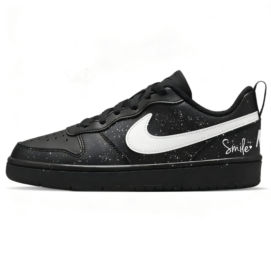 Nike Nike Court Borough Galaxy Smile 1.0 Abrasion Resistant Low top Kids' Skateboarding Shoes Black White Teenagers