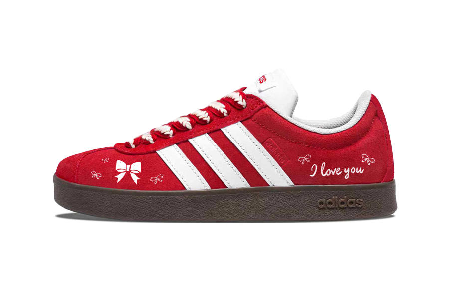 Adidas Custom Adidas Vl Court Classic Bowknot Abrasion Resistant Slip Resistant Low top German Army Trainers Women's Red