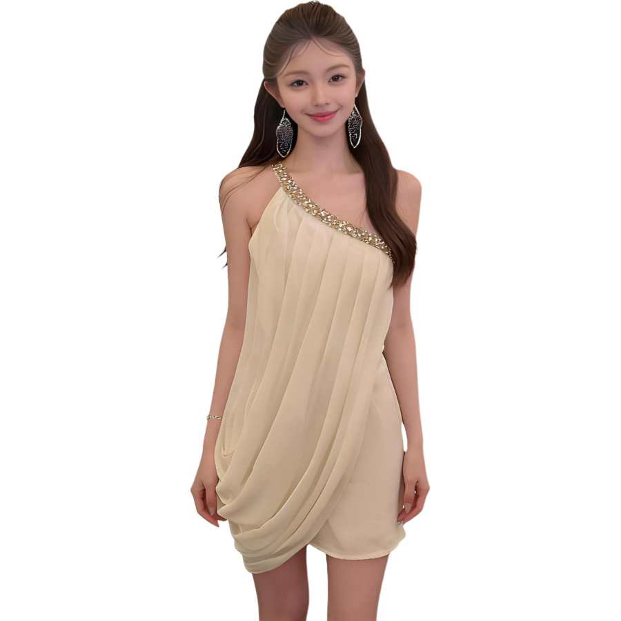 JBBCN Sleeveless Dresses Women's Apricot Asymmetrical Collar Thin