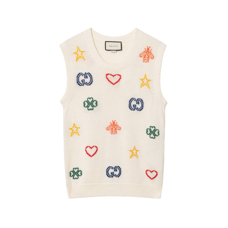 GUCCI Vests Men's White Crew Neck Moderate Other