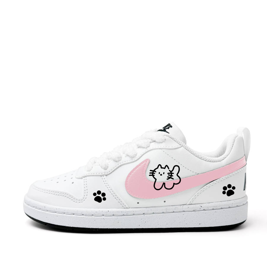 Nike Nike Court Borough Paw Kitten Synthetic Leather Abrasion Resistant Slip Resistant Low top Kids' Skateboarding Shoes
