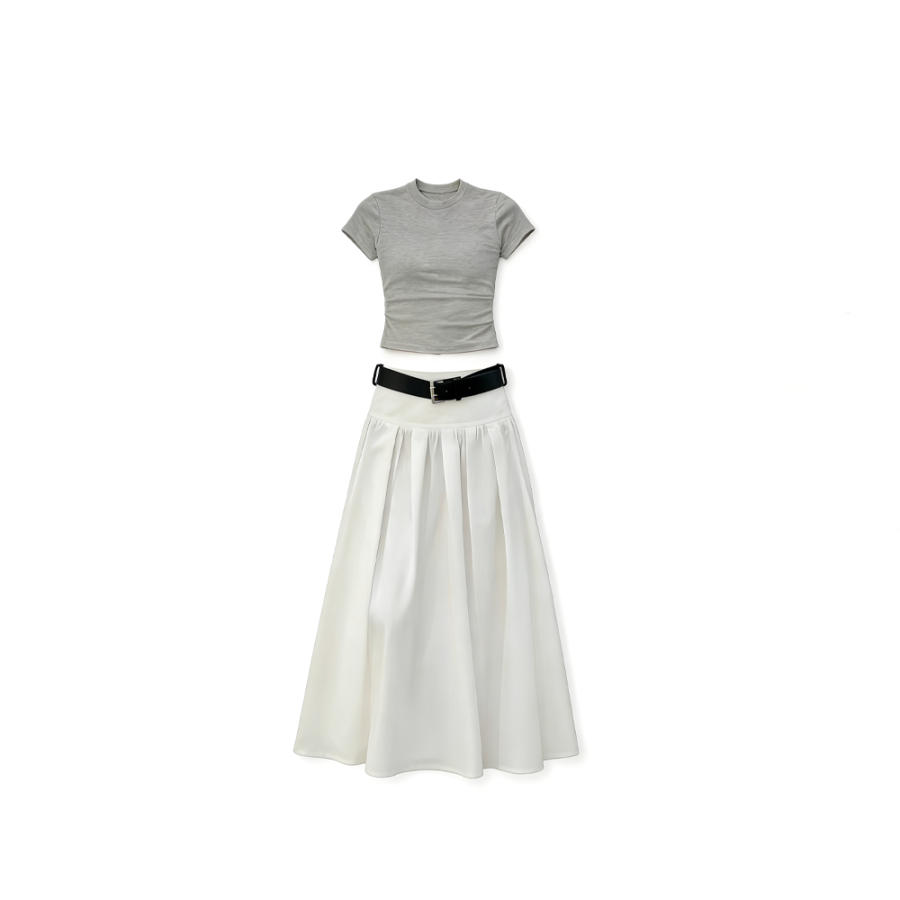 CPAURA Two Piece Skirt Sets Women's Crew Neck Moderate Long