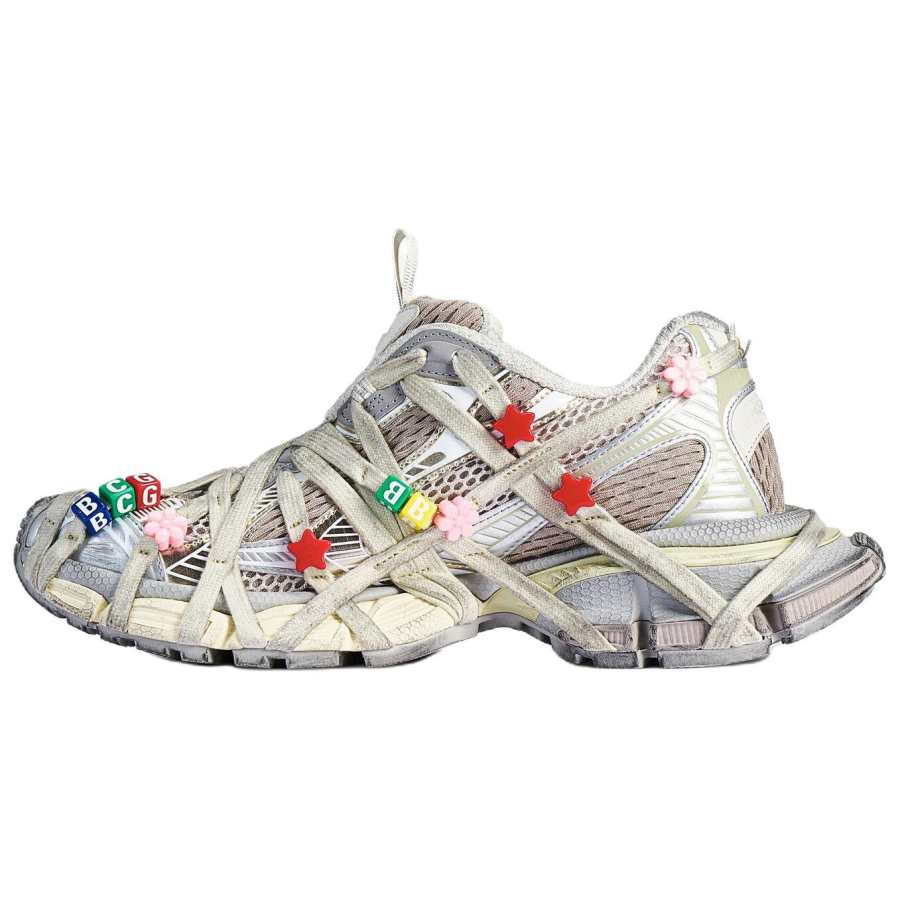 Balenciaga 3XL EXTREME LACE Low top Chunky Sneakers Men's Eggshell Yellow & Multicolor