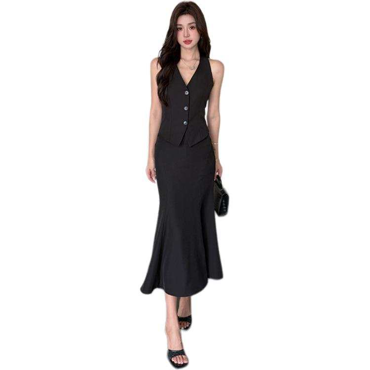 JBBCN Sleeveless Dresses Women's Black V Neck Moderate Mid Length