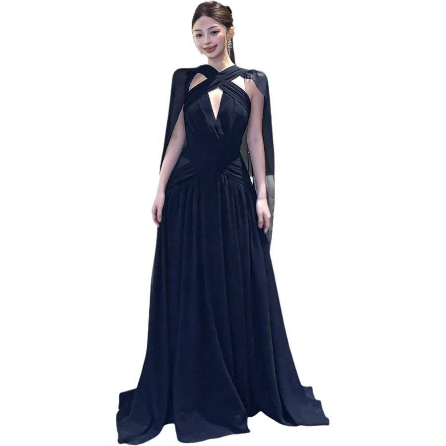 JBBCN Sleeveless Dresses Women's Black V Neck Thin Long