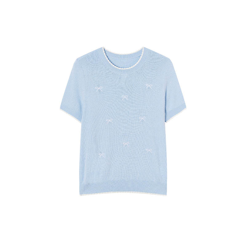 XIANGYING Knitwear Women's Nautical Blue Crew Neck Thin