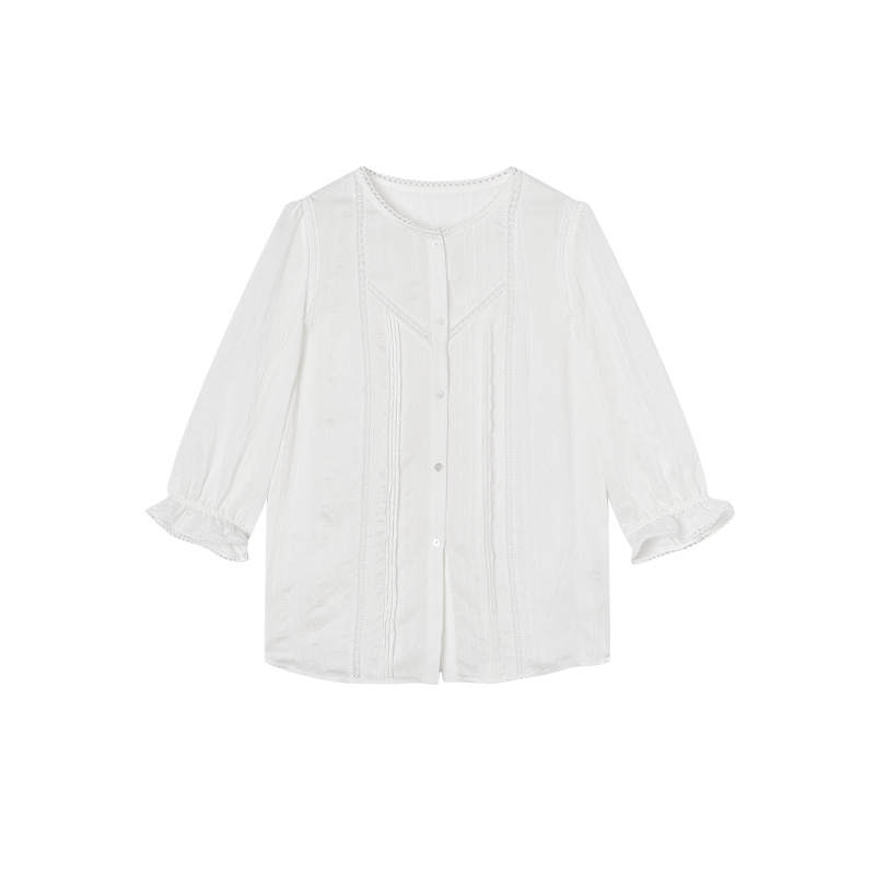 XIANGYING Shirts Women's White Crew Neck Moderate Shirt