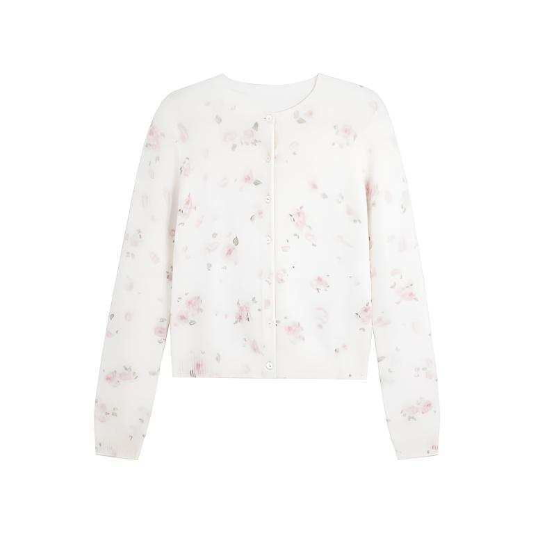 JBBCN Knitwear Women's Ecru Crew Neck Thin Cardigan