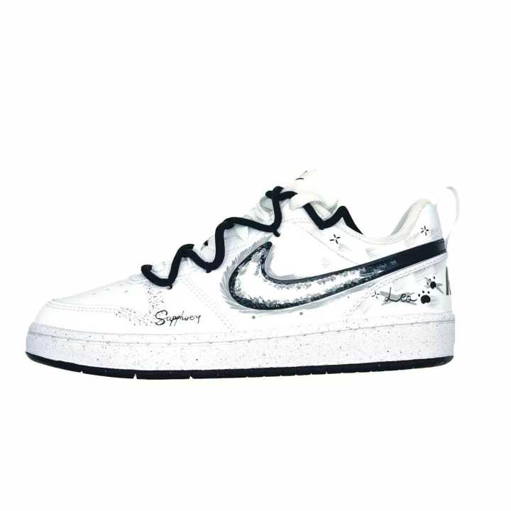 Nike Nike Court Borough Black White Whispers Leather Lightweight Breathable Low top Skateboard Shoes Unisex