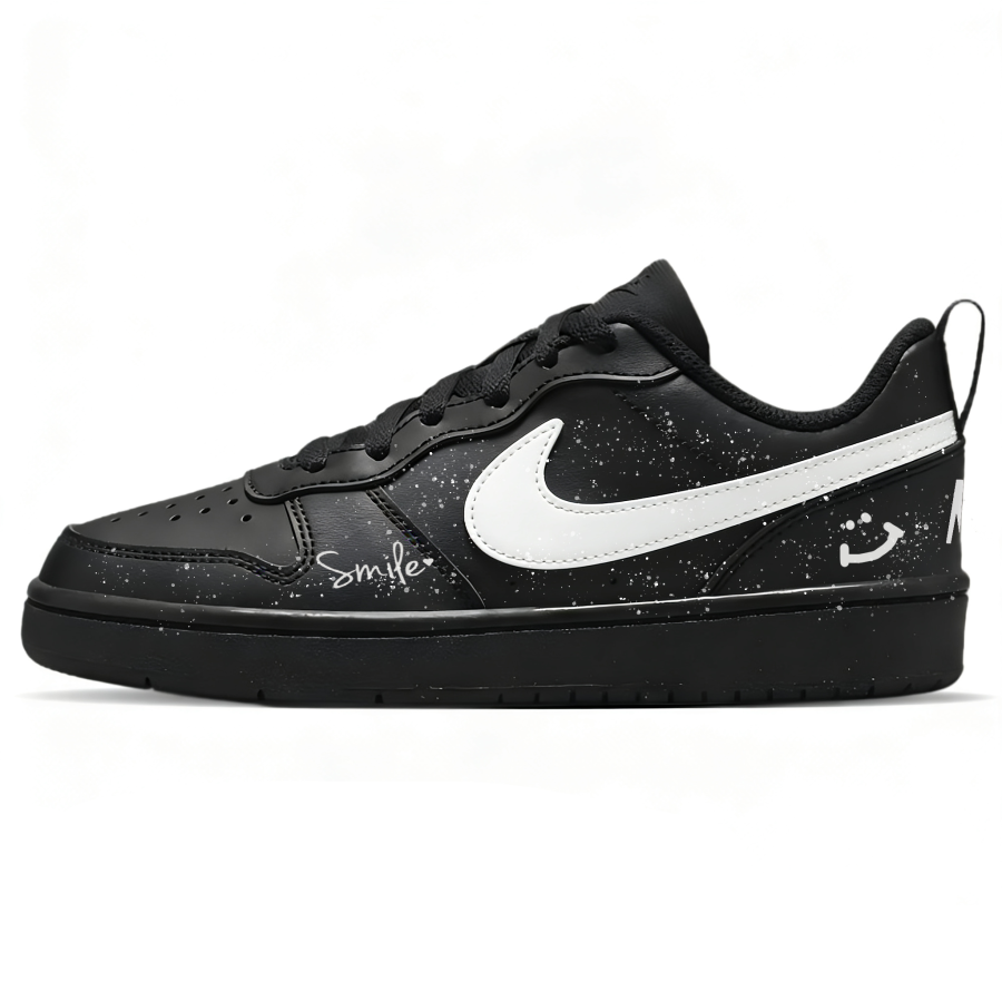 Nike Nike Court Borough Galaxy Smile 2.0 Abrasion Resistant Low top Kids' Skateboarding Shoes Black White Teenagers