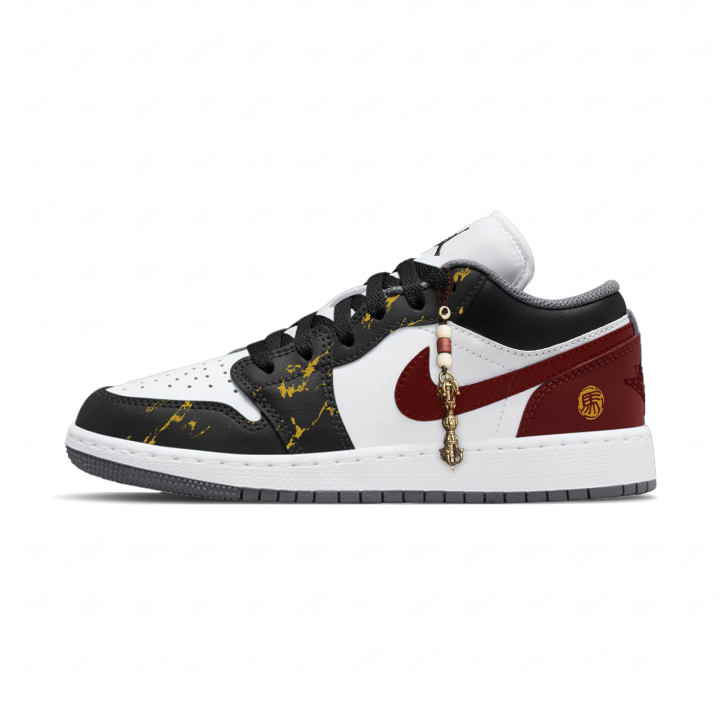 Jordan Jordan Air Jordan 1 Golden Pattern Galloping Low top Children's Basketball Shoes Black Red Unisex