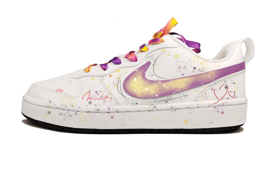 Nike Nike Court Borough Synthetic Leather Lightweight Low top Grade School Skateboard Shoes Unisex Yellow Purple