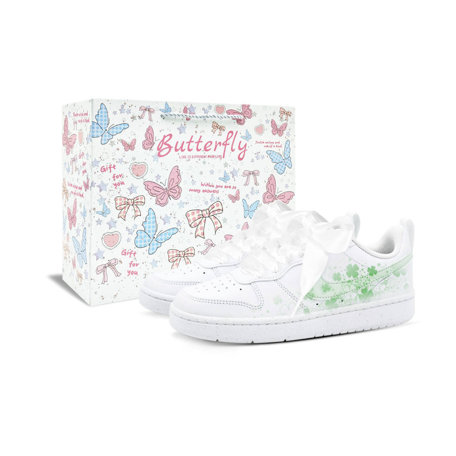 Nike Nike Court Borough Little Lucky BOX Cushioning Breathable Slip Resistant Low top Skateboard Shoes Unisex Green White
