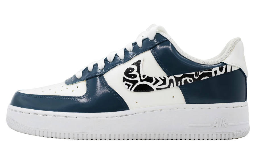 Nike Nike Air Force 107 Black Blue, Preppy Style Leather Abrasion Resistant Slip Resistant Low top Skateboard Shoes