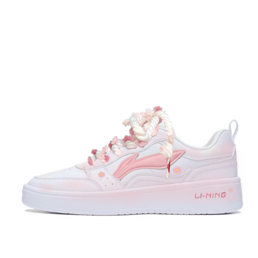 Li-Ning Li Ning Sycee Peach And Cherry Dance, Hand Drawn, Graffiti Synthetic Leather Abrasion Resistant Lightweight Cushioning