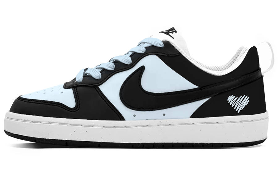 Nike Nike Court Borough 668, Ice Blue Heartbeat Leather Abrasion Resistant Low top Skateboard Shoes Blue Black Teenagers
