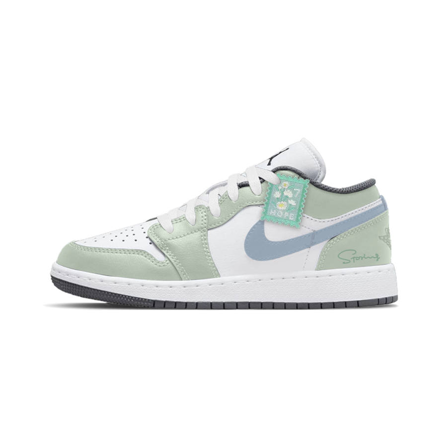 Jordan Jordan Air Jordan 1 Spring Messenger Abrasion Resistant Low top Children's Basketball Shoes Light Green Unisex