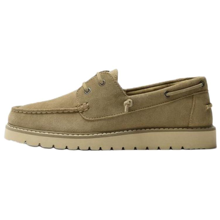 ZARA Leather Boat Shoes Men's Beige