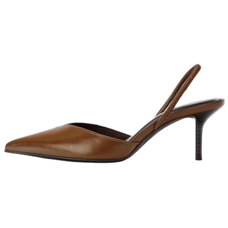 ZARA Pu Slim Heel High Heels 6.5cm Women's Brown