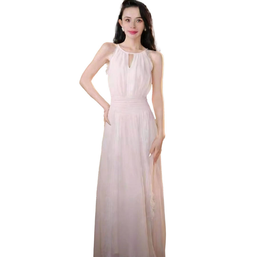 CPAURA Sleeveless Dresses Women's Apricot Thin Long