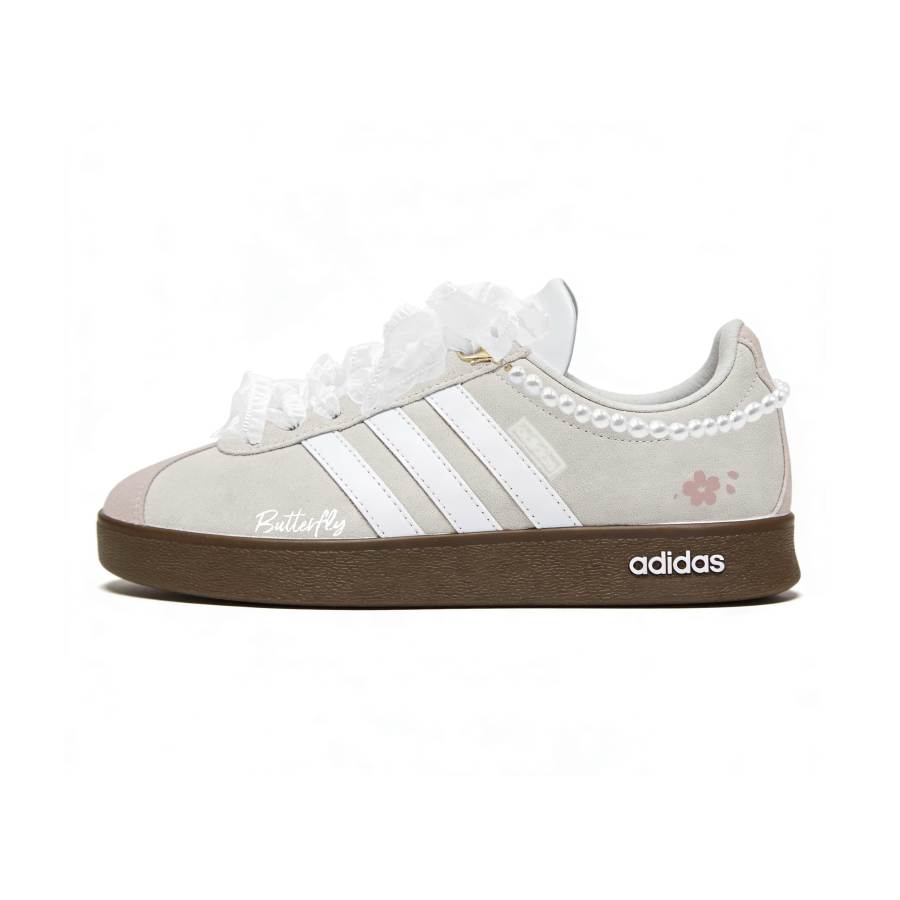 Adidas Adidas VL COURT 2.0 Milky Mist Cherry Blossom Pink Leather Abrasion Resistant Slip Resistant Low top Skateboard Shoes