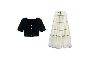 TUSHIFEI Two Piece Skirt Sets Women's Crew Neck Thin Long