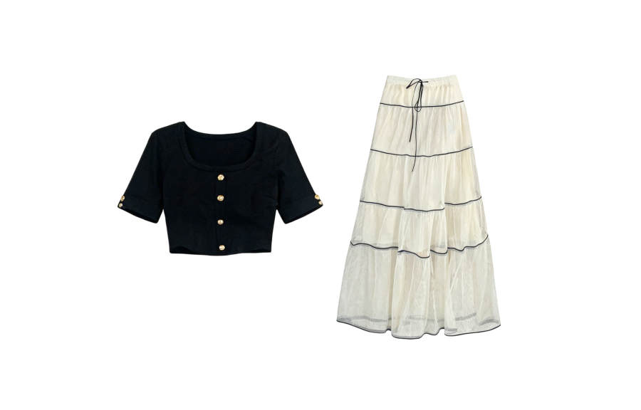 TUSHIFEI Two Piece Skirt Sets Women's Crew Neck Thin Long