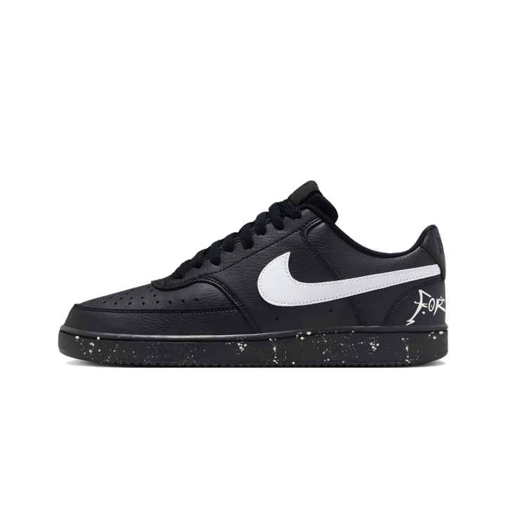Nike Nike Court Vision Night Mist Graffiti Leather Abrasion Resistant Slip Resistant Low top Skateboard Shoes Unisex Black