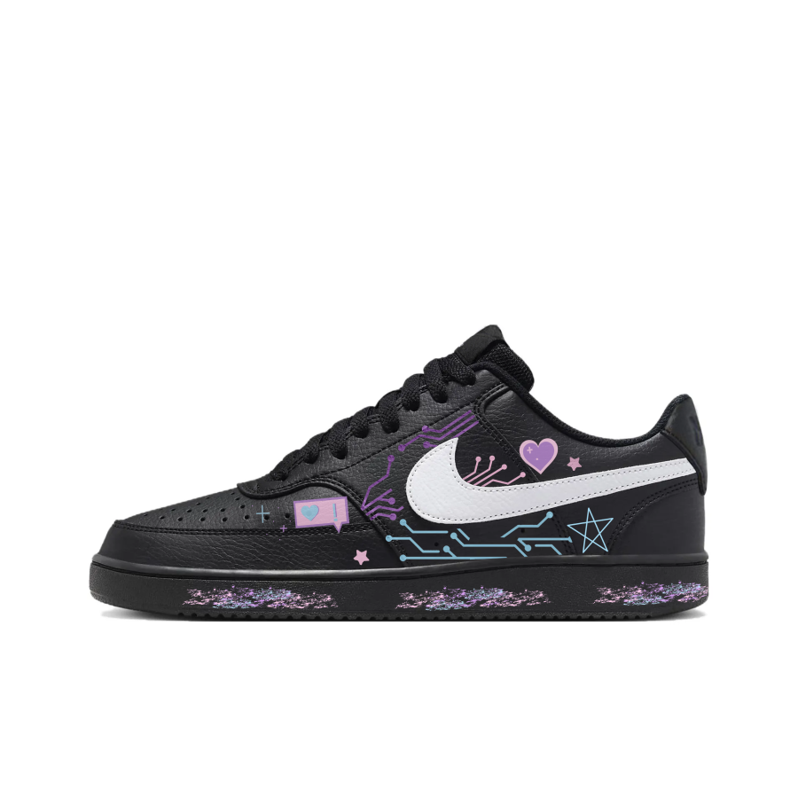 Nike Nike Court Vision Neon Sweetheart Leather Abrasion Resistant Slip Resistant Low top Skateboard Shoes Unisex Black