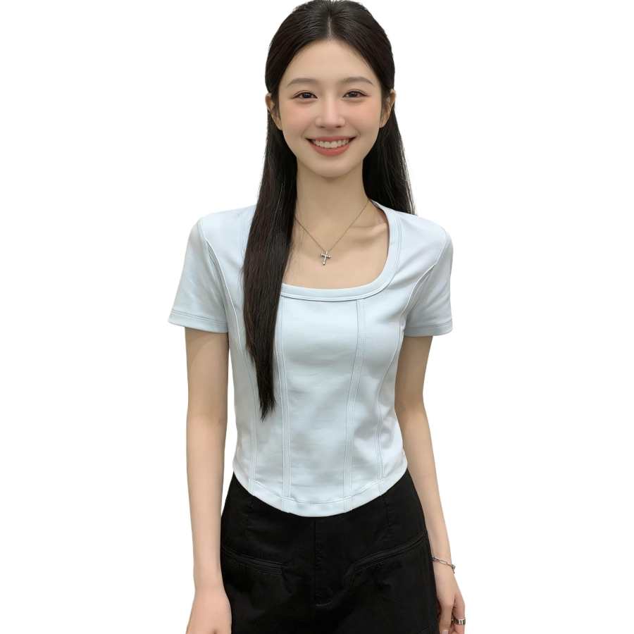 VENICEW T Shirts Women's Square Collar