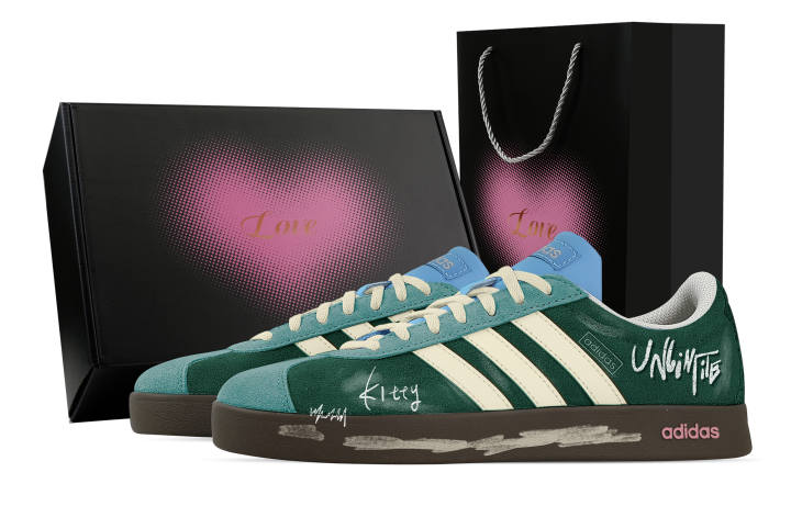 Adidas Custom Adidas VL COURT 2.0 Green Wilderness Boundless, Heart Box Low top German Army Trainers Unisex Green