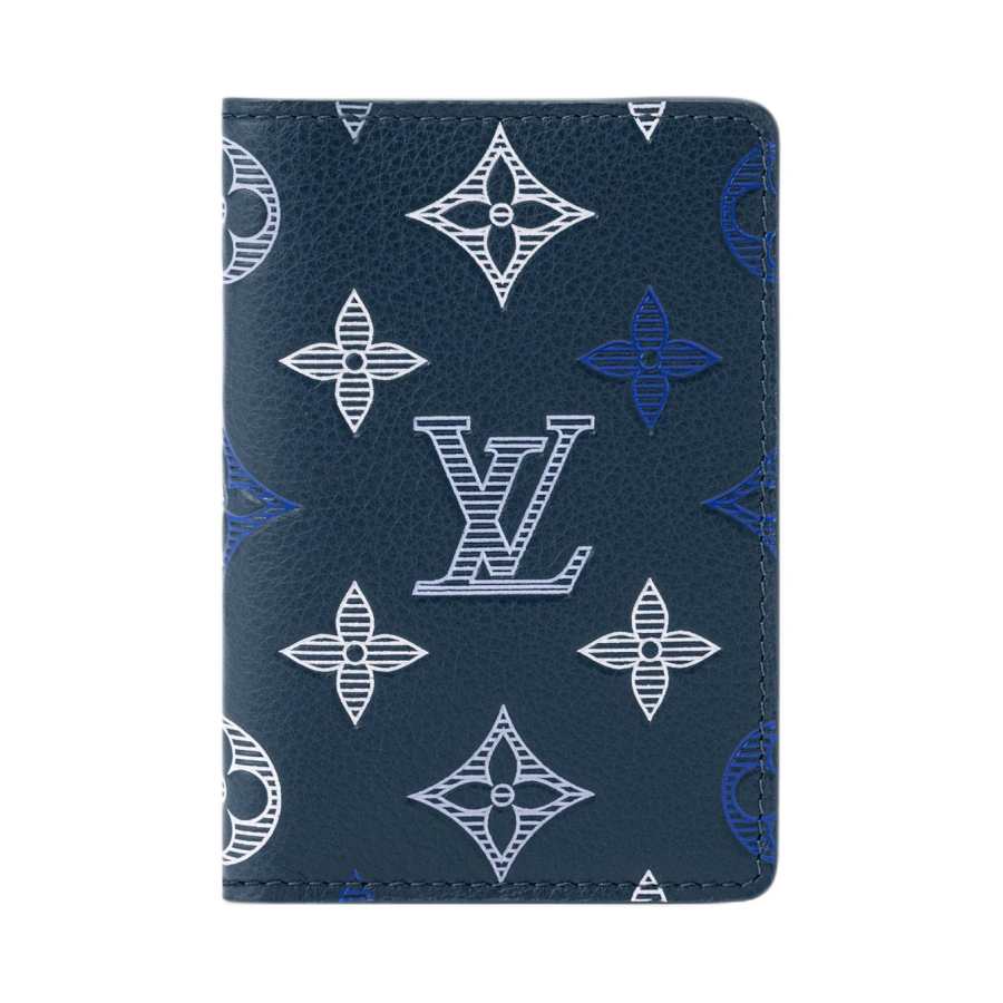 LOUIS VUITTON Monogram Shadow Cow Leather Card Holder Men's Dark Blue