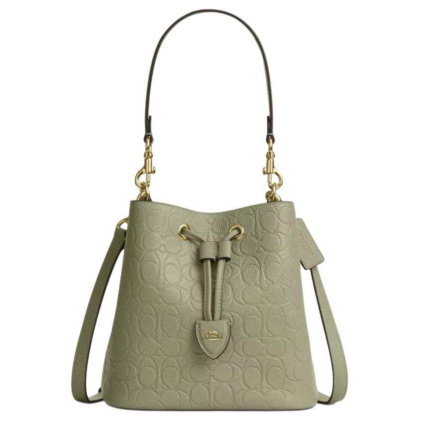 COACH Rowan Pebbled Leather Bucket Bag, Shoulder Bag Small Women's Pistachio Green