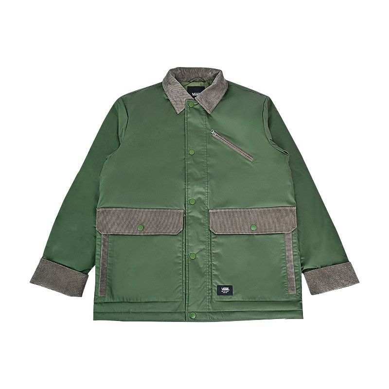 Vans Vans Puffer Jackets Men's Green Lapel Moderate Puffer Jacket