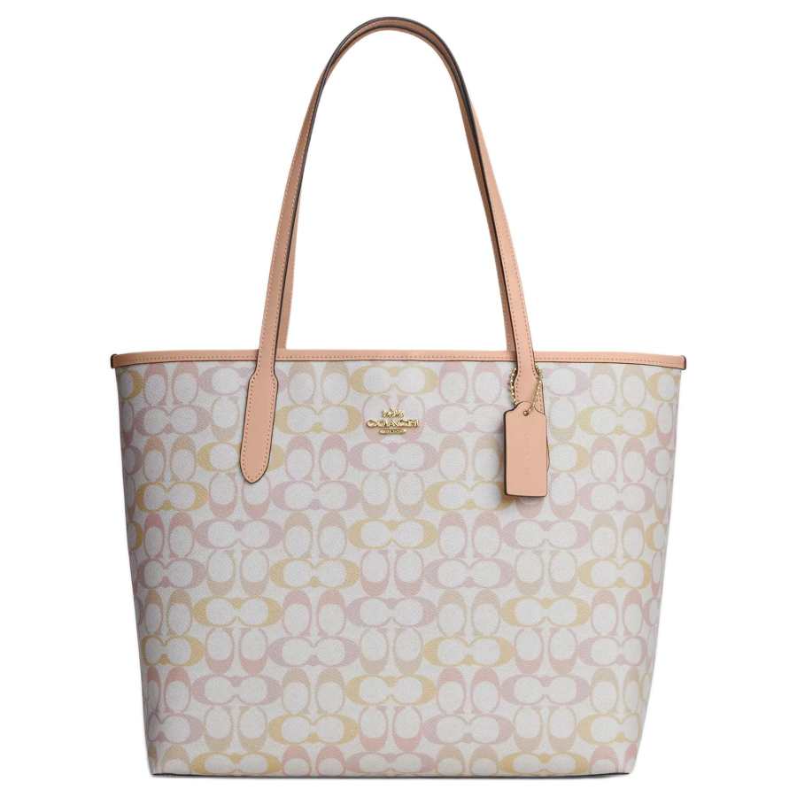 COACH City Artificial Leather Tote Handbag, Shoulder Bag Large Women's Light Yellow