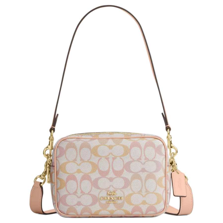 COACH Coated Canvas With Smooth Leather Shoulder Bag Mini Women's Ivory White & Pink