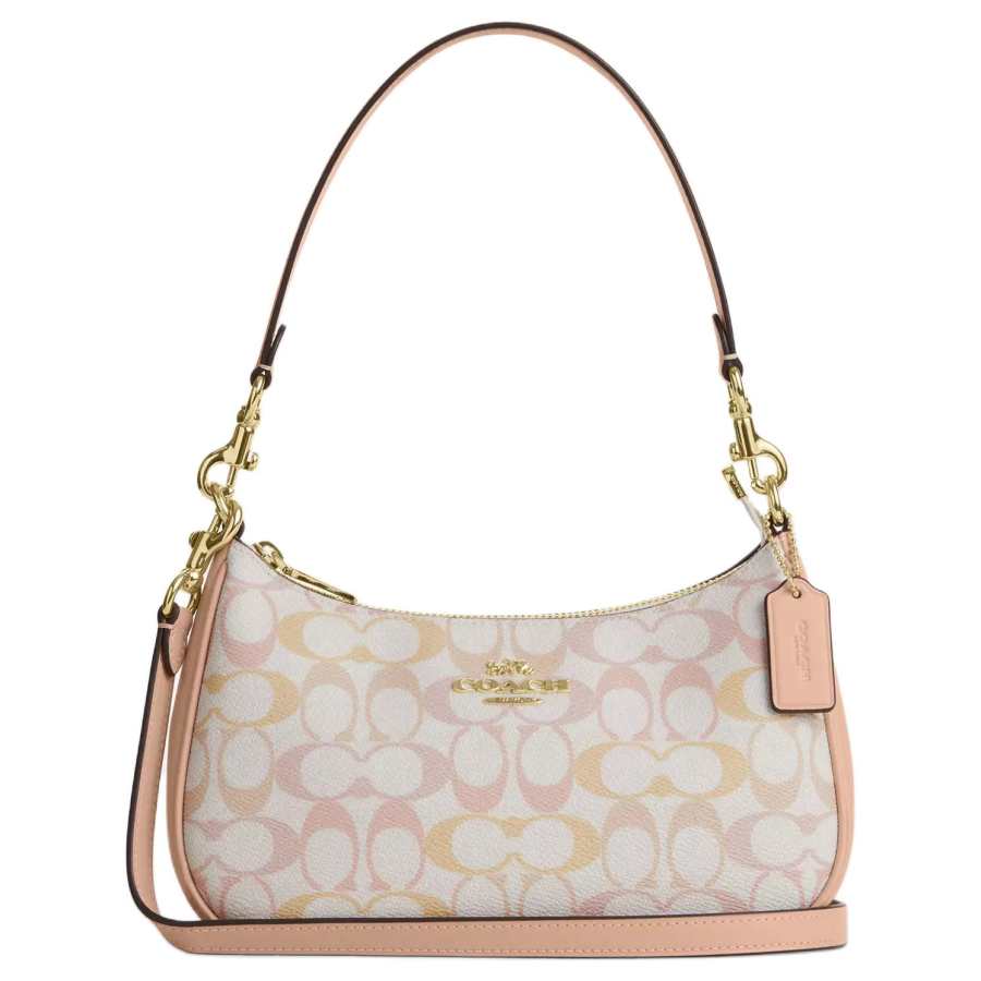COACH Teri Coated Canvas With Leather Shoulder Bag Medium Women's Pink