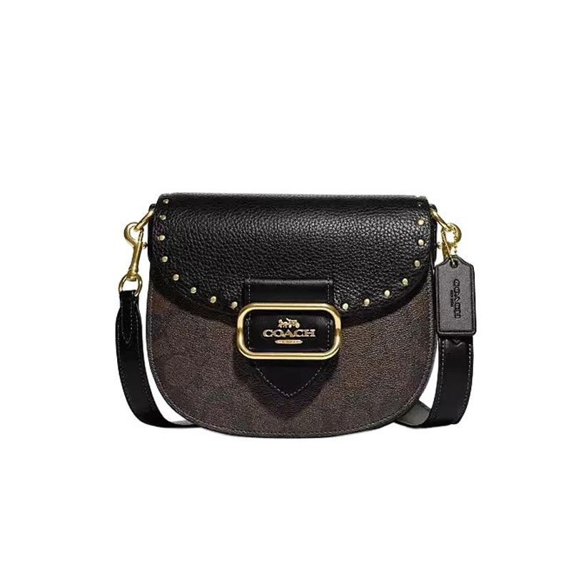 COACH Cow Leather Crossbody Bags Small Women's Brown & Black
