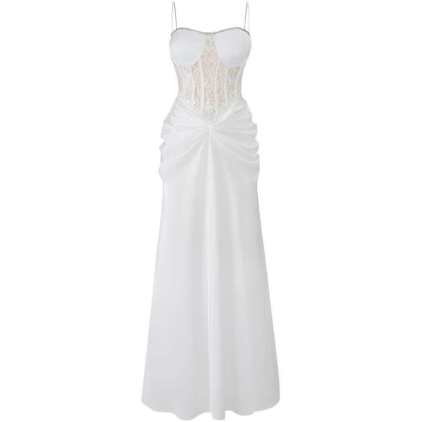 JBBCN JBBCN Slip Dresses Women's White Square Collar Thin Long