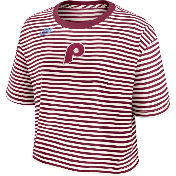 Nike Nike Philadelphia Phillies Cooperstown Logo Striped Women's Nike Mlb Cropped T-Shirt