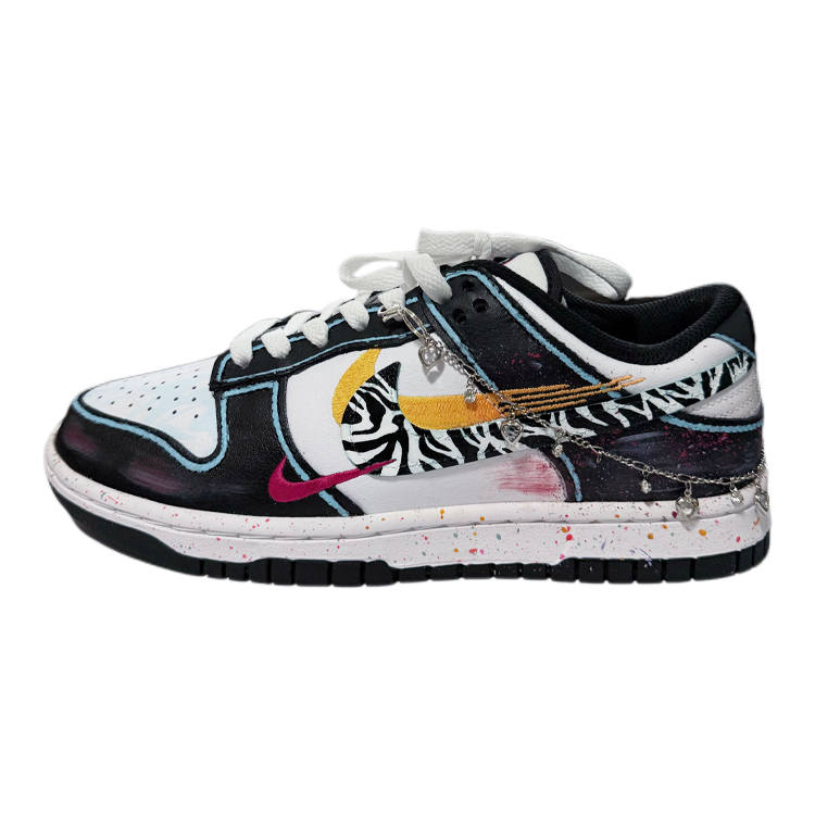 Nike Nike Dunk Multi Color Swoosh Party Low top Skateboard Shoes Men's Black White Blue