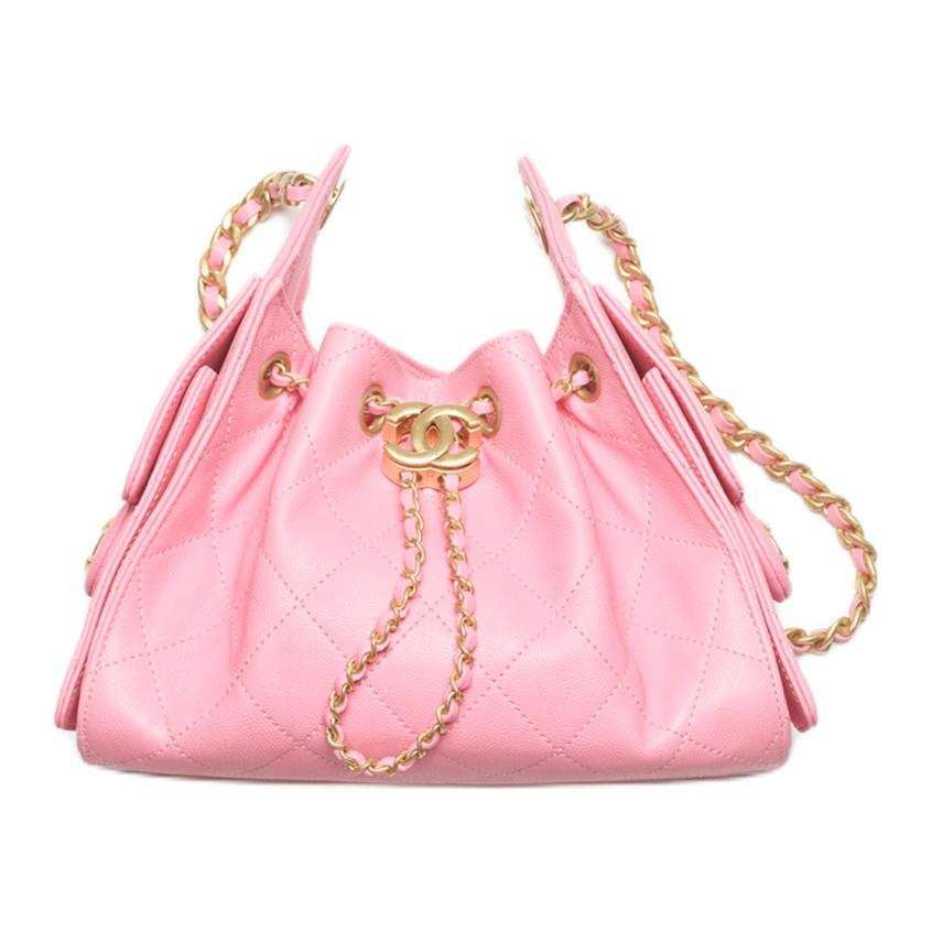 CHANEL 25Bag Grain Cow Leather Material Gold Metal Hippy Bag Shoulder Bag Mini Women's Pink